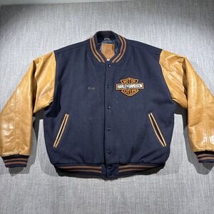 Vintage‎ Golden Bear Mens XL Varsity Jacket Black Tan Leather Wool Made in USA